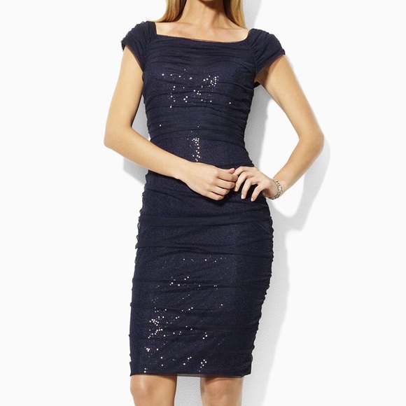 🌹 BOGO 1/2 OFF! Navy sequin Ralph Lauren dress - Picture 1 of 5
